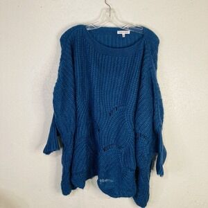 Woven Heart Cotton Blend‎ Open Knit Blue Sweater - Size L